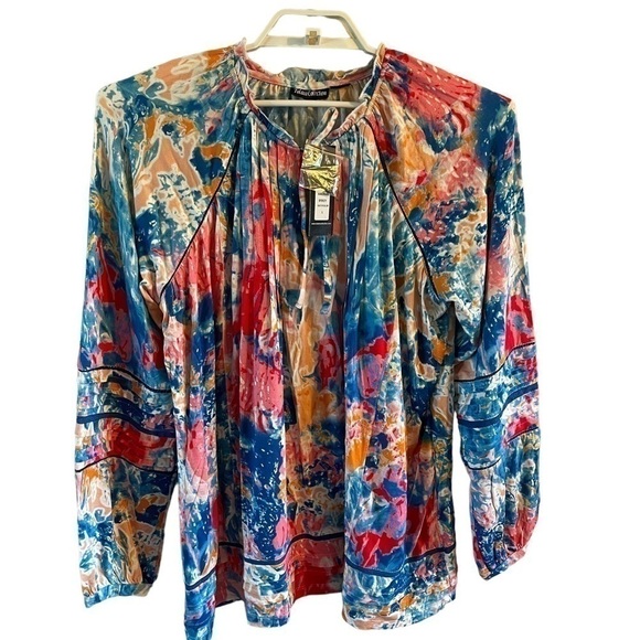 NWT Tolani Collection LongSleeve V-Neck Blouse with front tie. Size L Brady - Picture 4 of 16